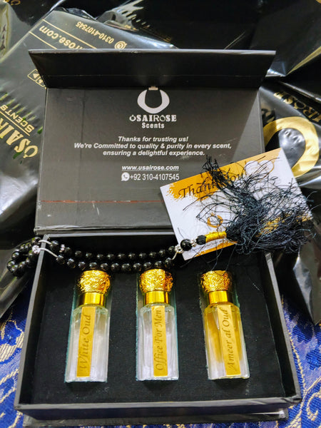 Pack of 3 Premium Attar with free Tasbeeh | Long-Lasting Alcohol-Free Scents