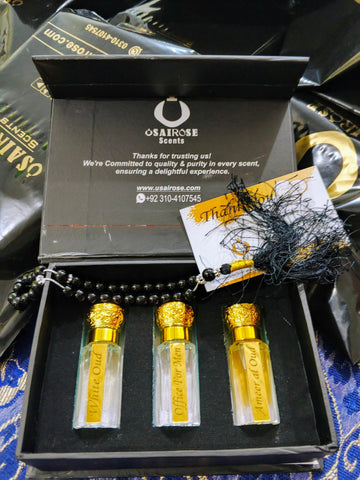 Pack of 3 Premium Attar with free Tasbeeh | Long-Lasting Alcohol-Free Scents